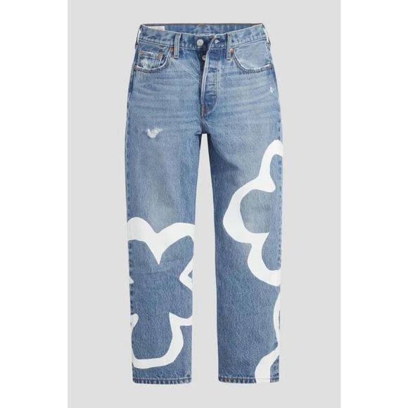 Levi's Denim 501 Crop Paint By Number Jeans in Blue Size30x26 - Picture 2 of 7